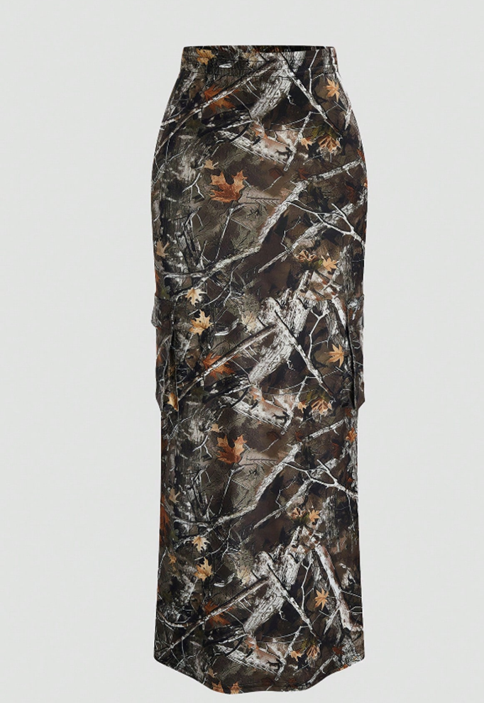 Woodland Camo Cargo Maxi Skirt