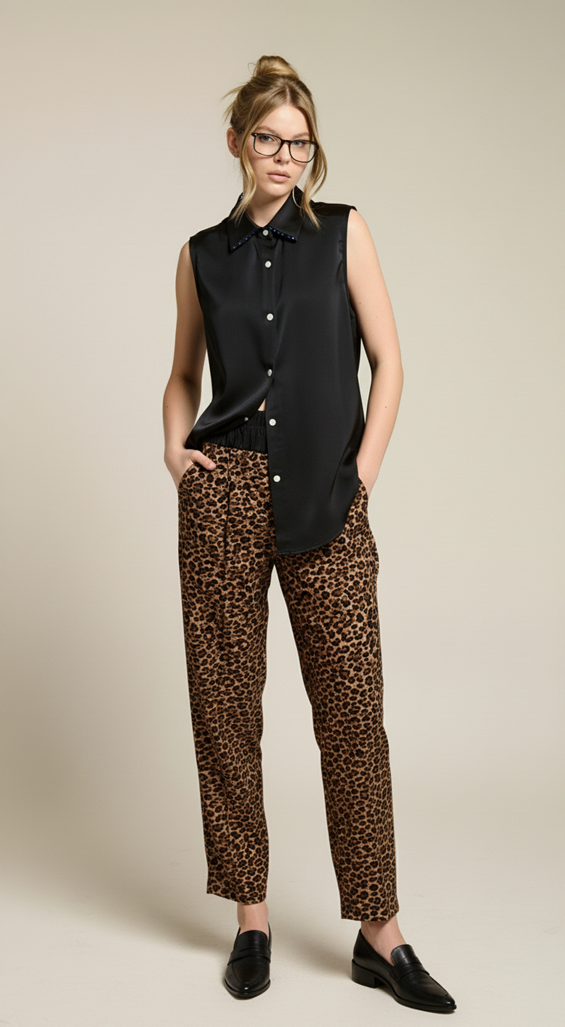 Womens Sleeveless Satin Button down Blouse