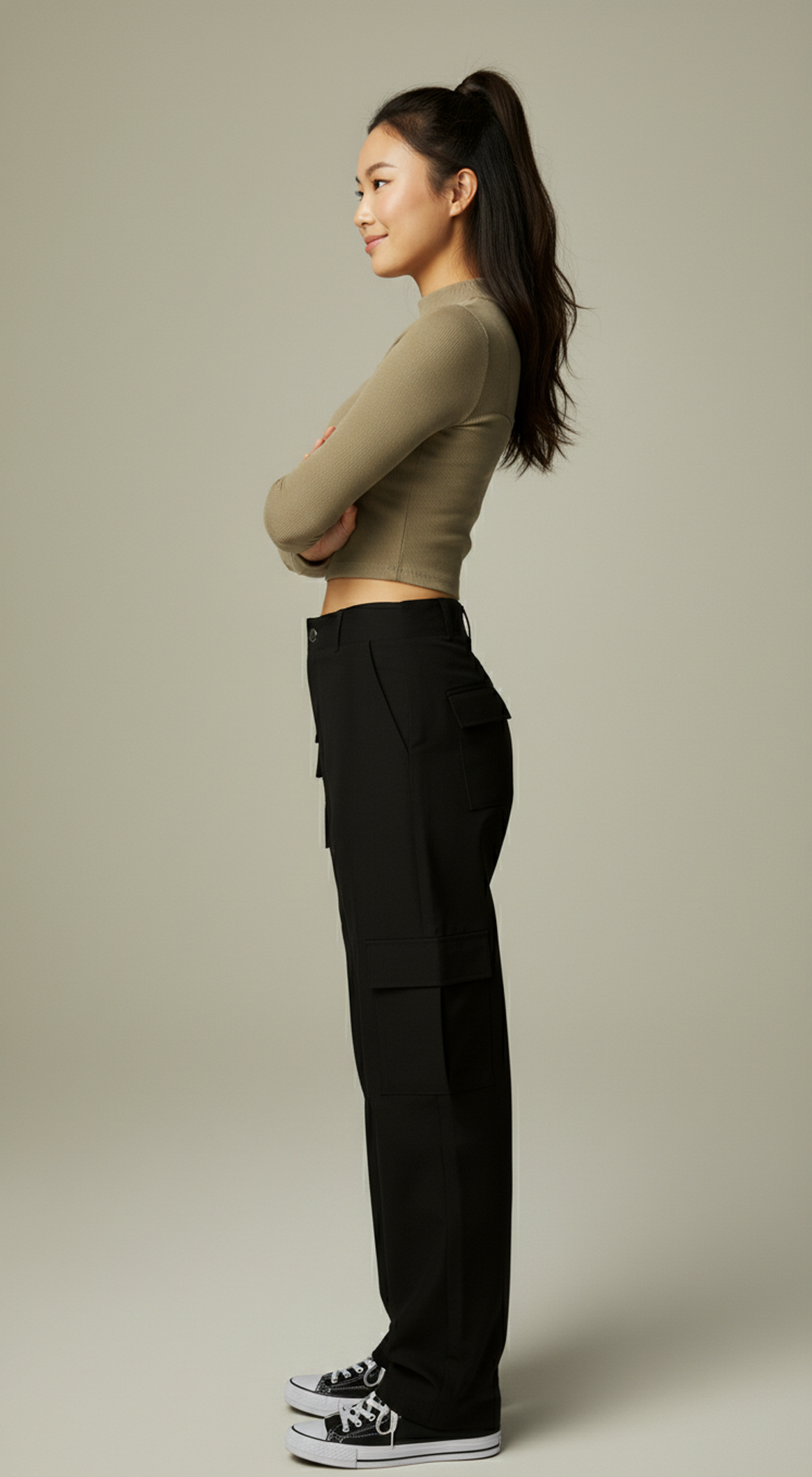 Micro Ribbed Peekaboo Mock Neck Long Sleeve Top