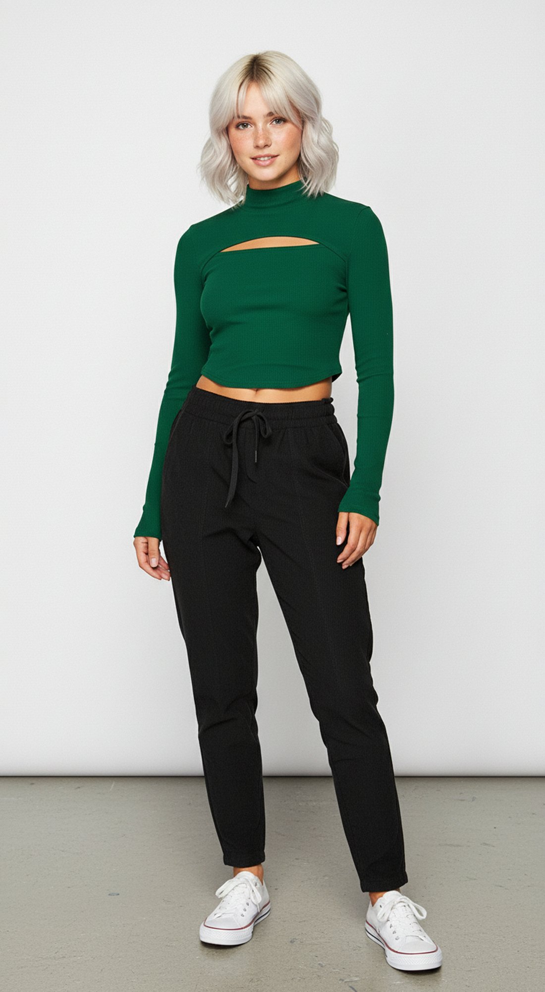 Micro Ribbed Peekaboo Mock Neck Long Sleeve Top