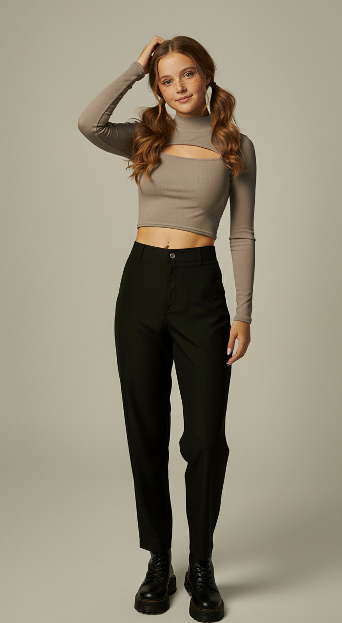 Micro Ribbed Peekaboo Mock Neck Long Sleeve Top