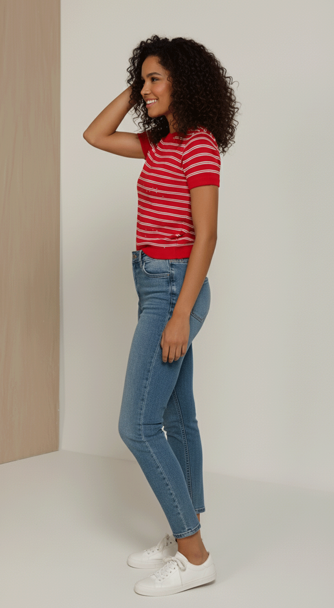 Short Slv Stripe Seamless Top