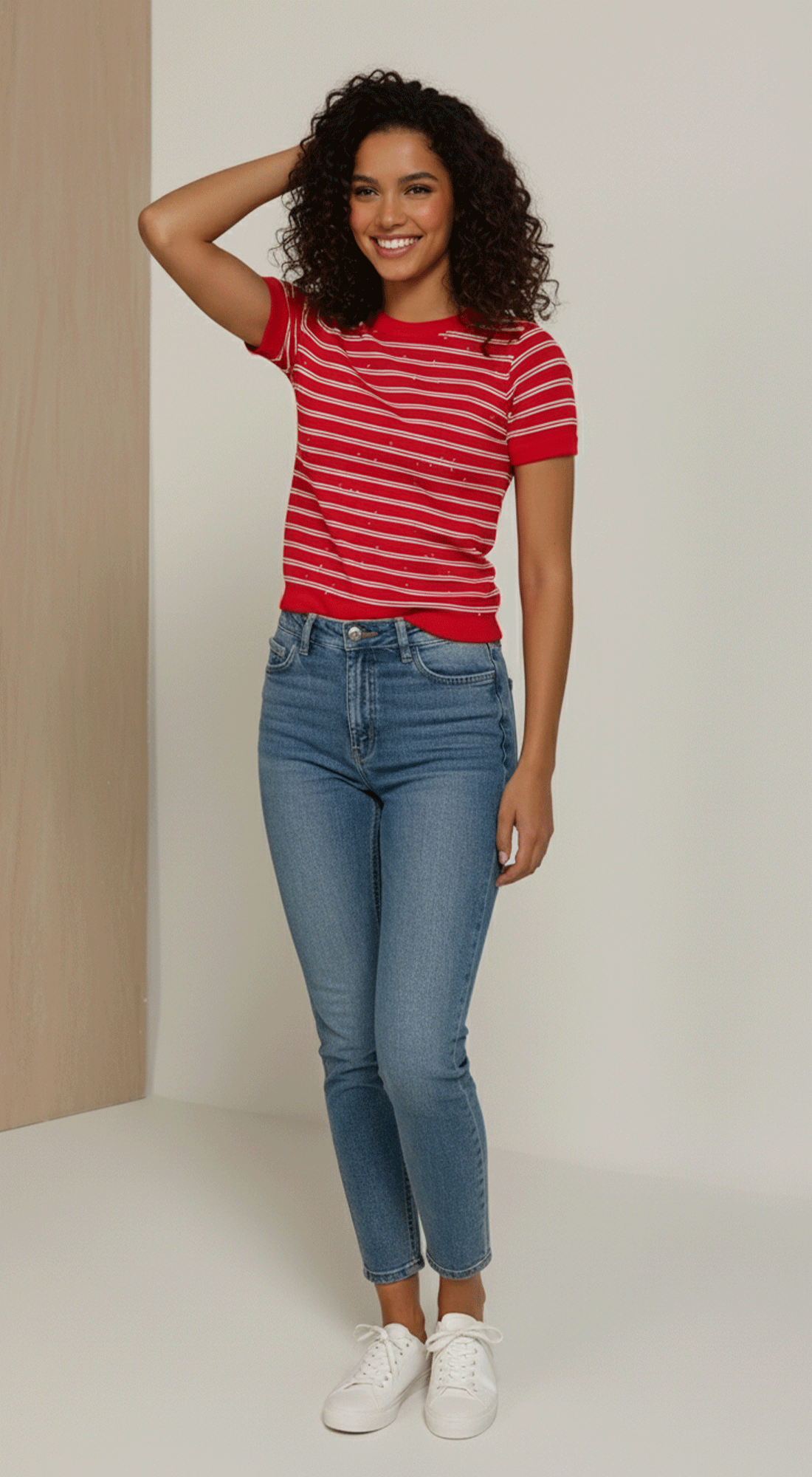 Short Slv Stripe Seamless Top