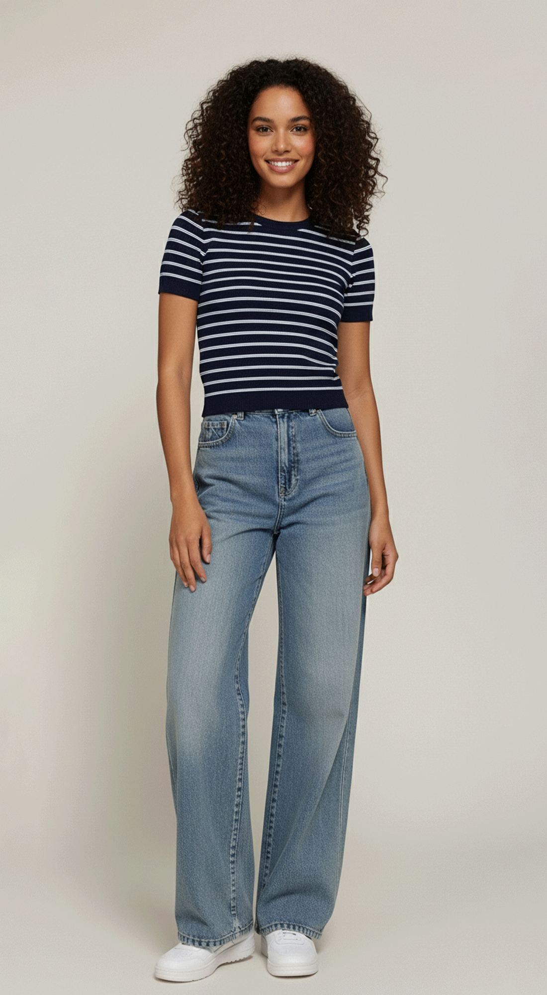 Short Slv Stripe Seamless Top