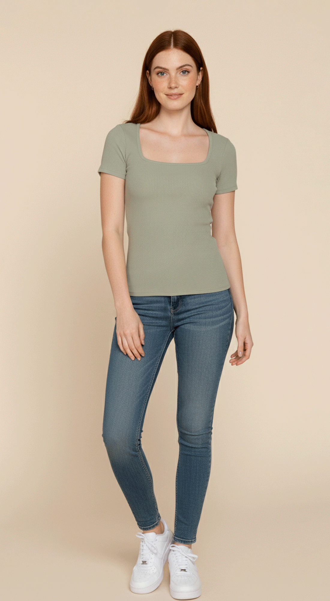 Short Slv Square Neck Double Layer Rib Knit Top
