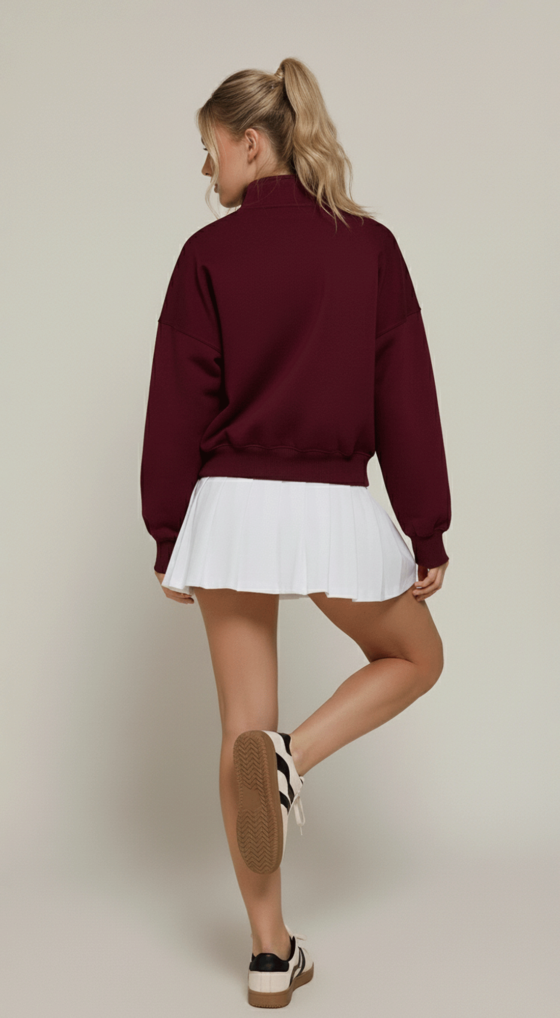 Zip Up High Neck Embroidery Sweatshirt