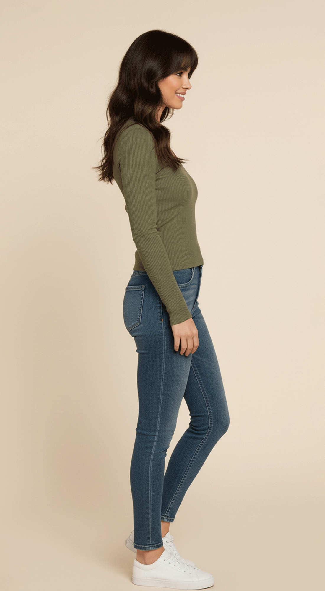 Long Slv V-neck Rib Seamless Top