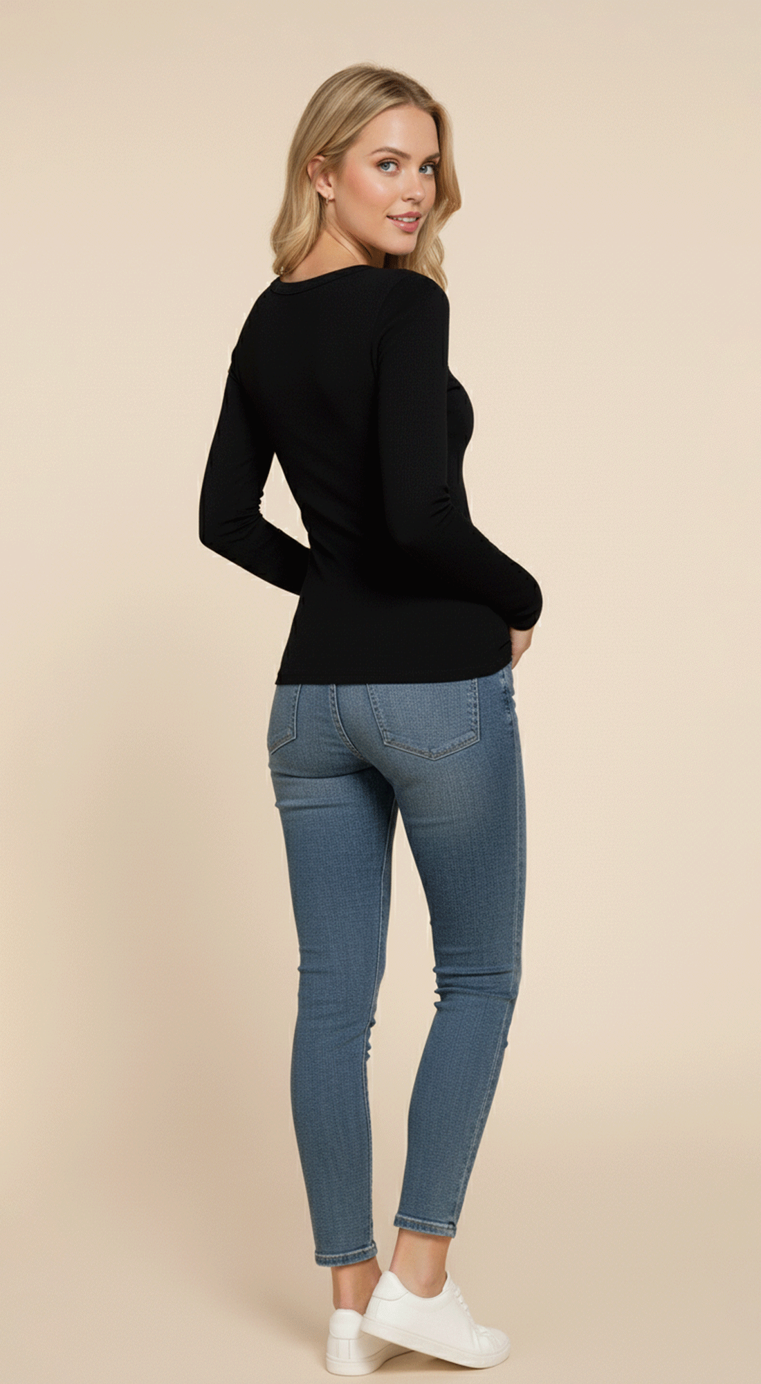 Long Slv V-neck Rib Seamless Top
