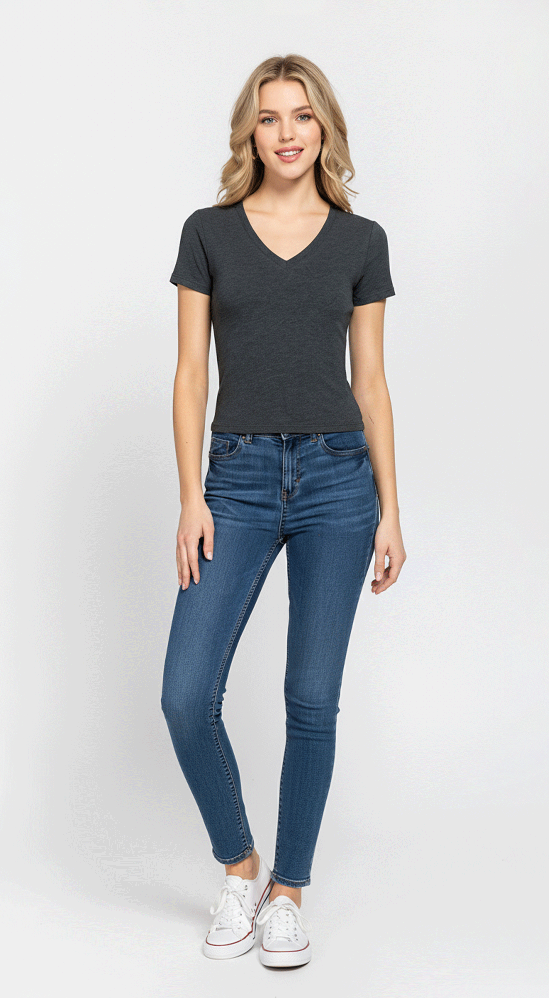 Short Sleeve V-Neck Crop Top