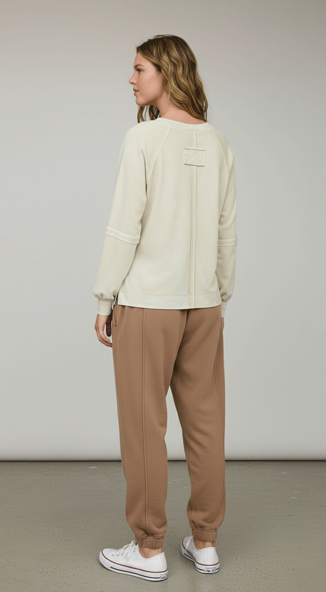 Washed V Neck Exposed Seam Long Sleeve Knit Top