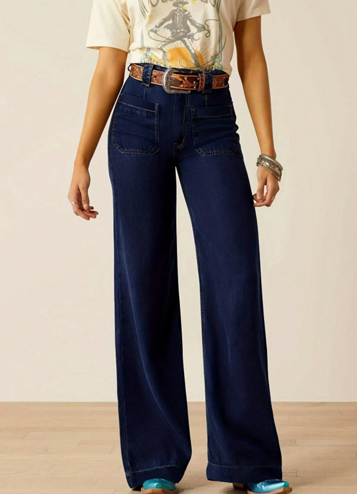 Wide Leg Patch Pocket Jeans