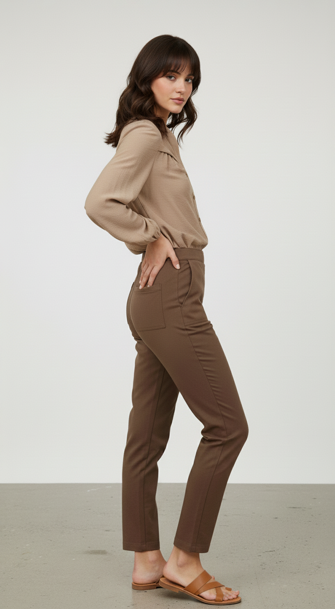 Ruffle Neck Button Down Long Sleeve Top