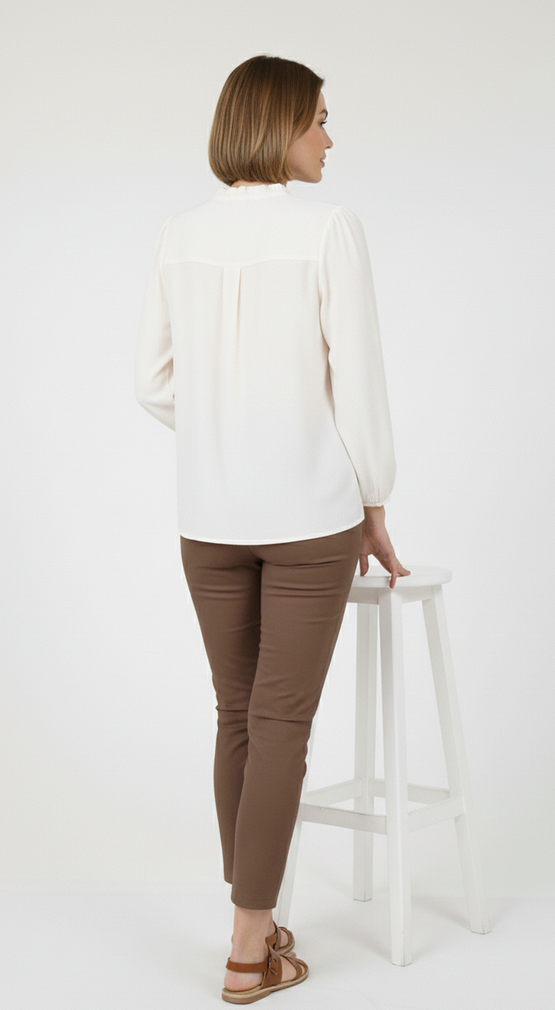 Ruffle Neck Button Down Long Sleeve Top