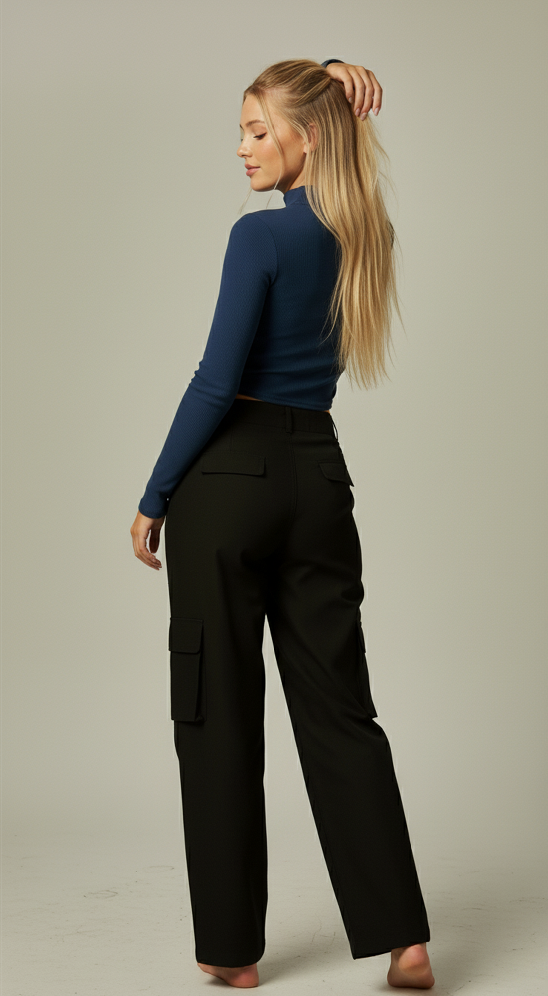 Micro Ribbed Peekaboo Mock Neck Long Sleeve Top