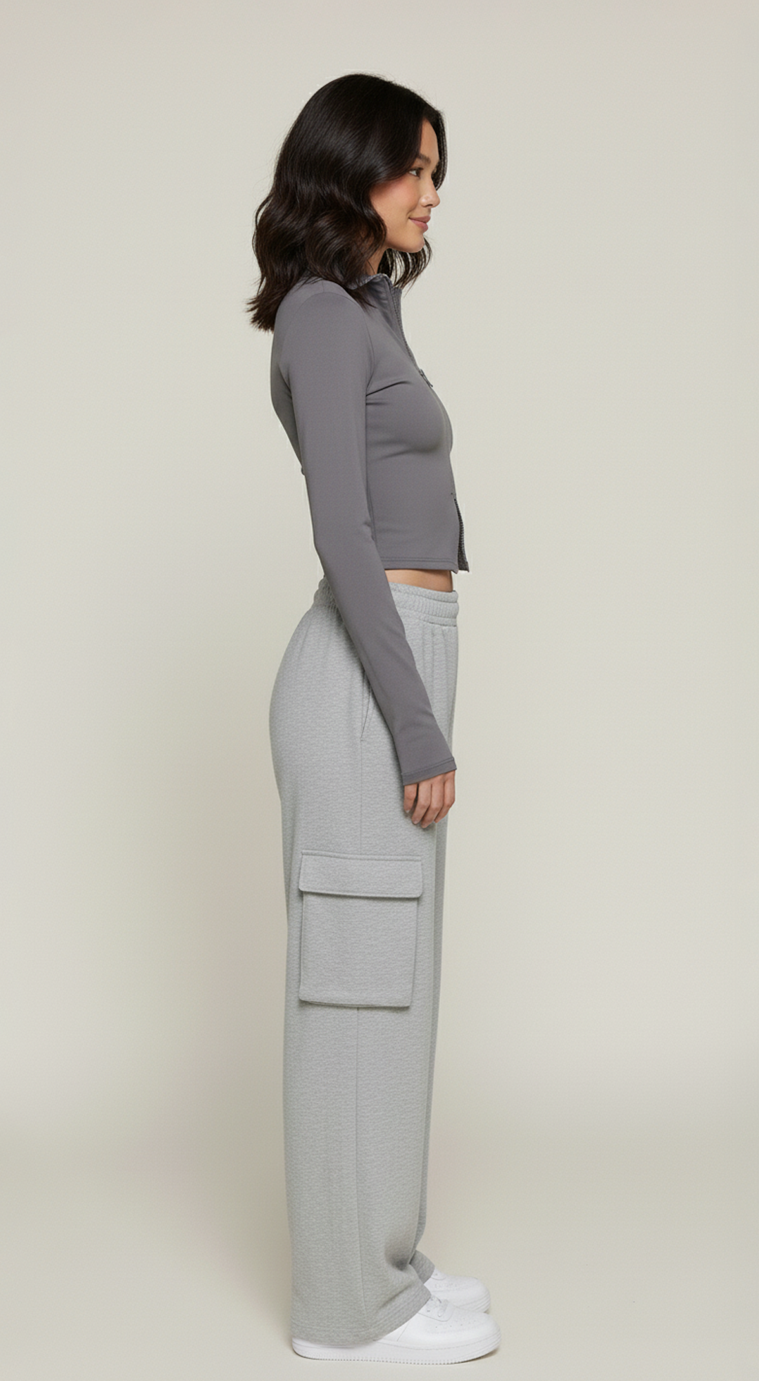 Thumbholes Mock Neck Zip Up Seamless Top