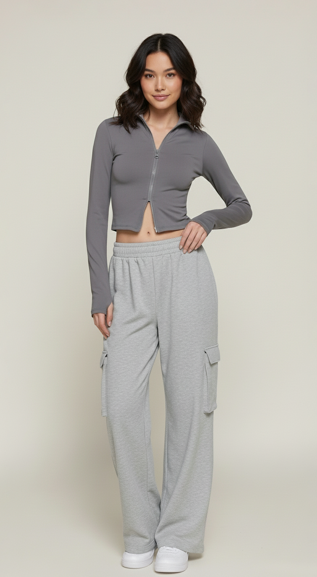 Thumbholes Mock Neck Zip Up Seamless Top