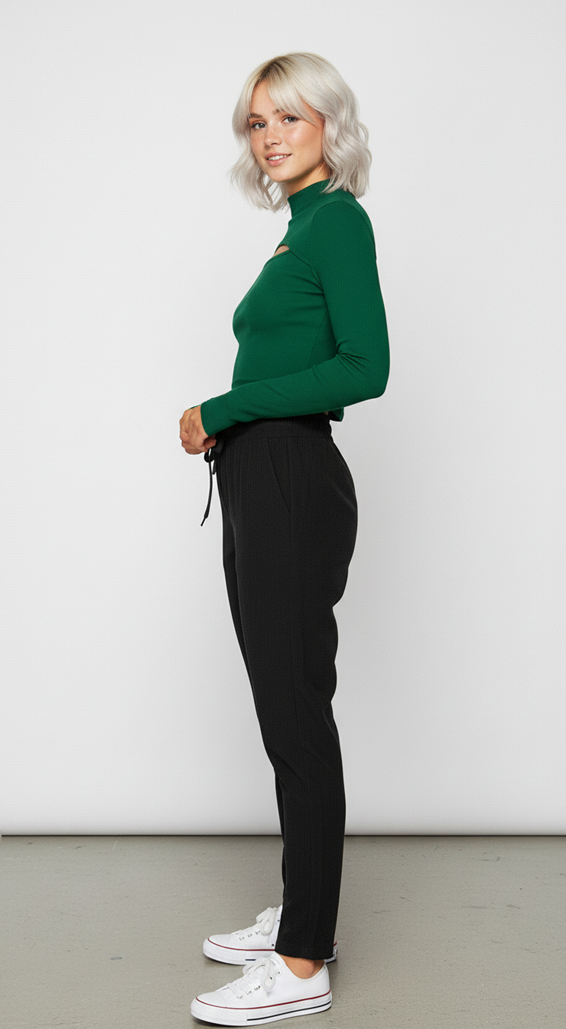 Micro Ribbed Peekaboo Mock Neck Long Sleeve Top