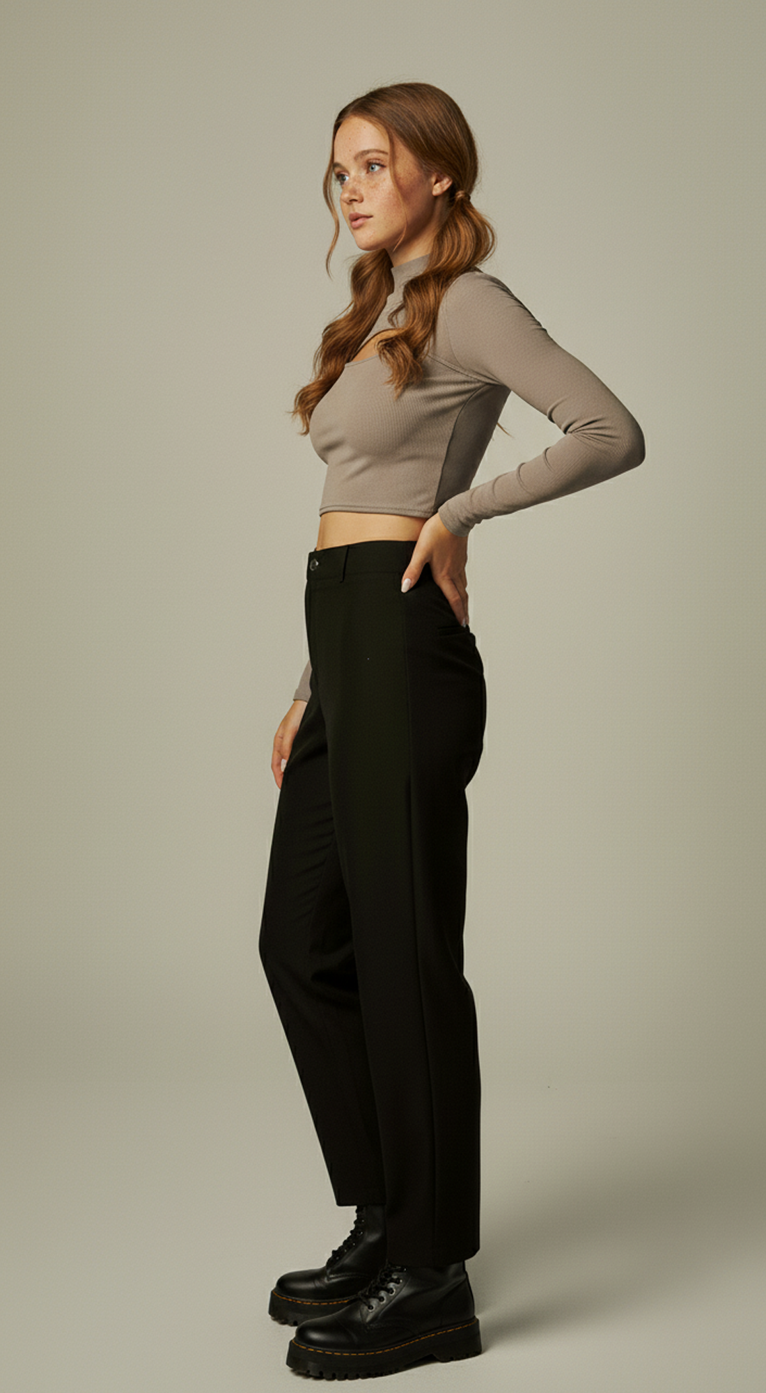 Micro Ribbed Peekaboo Mock Neck Long Sleeve Top