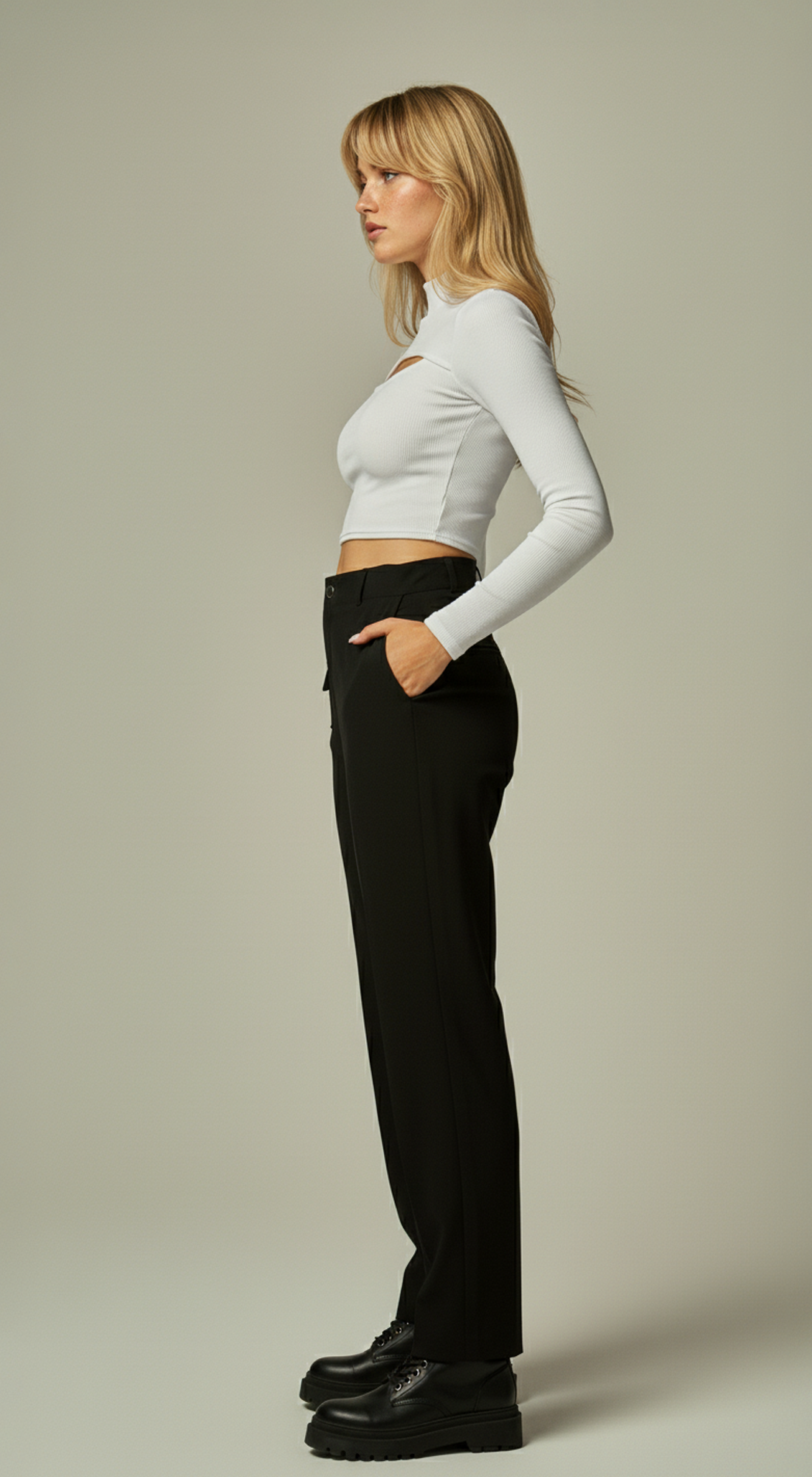 Micro Ribbed Peekaboo Mock Neck Long Sleeve Top