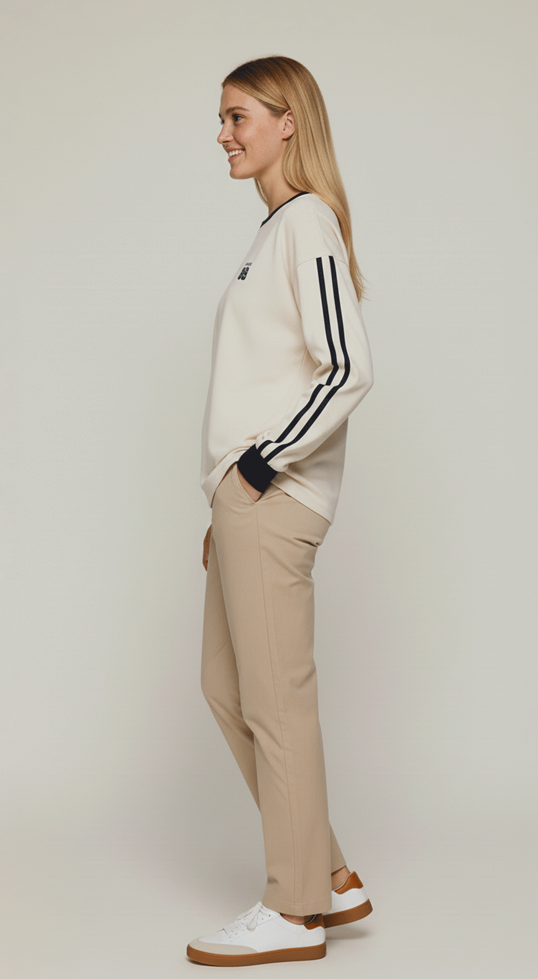 Line Detail Long Slv Embroidery Tee