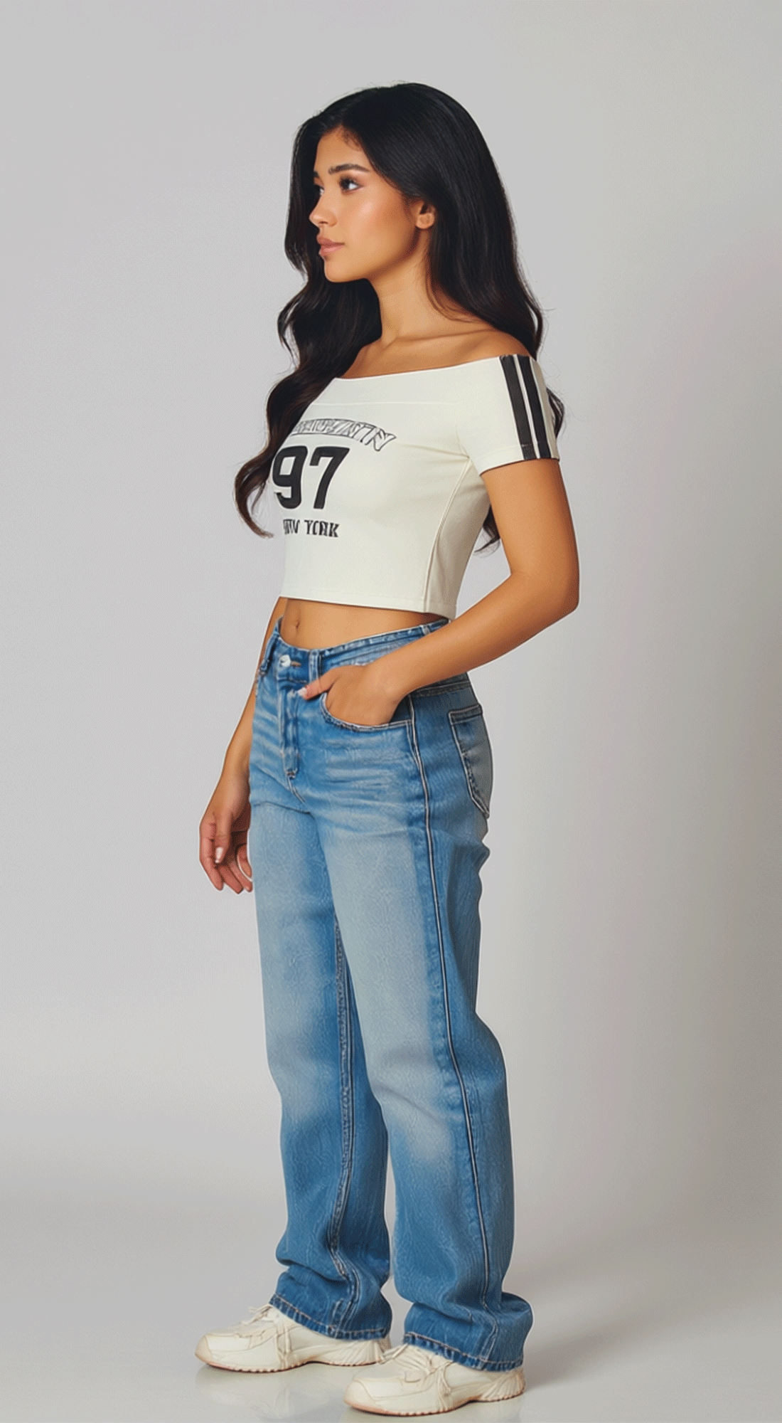 Off The Shoulder Graphic Crop Tee Top