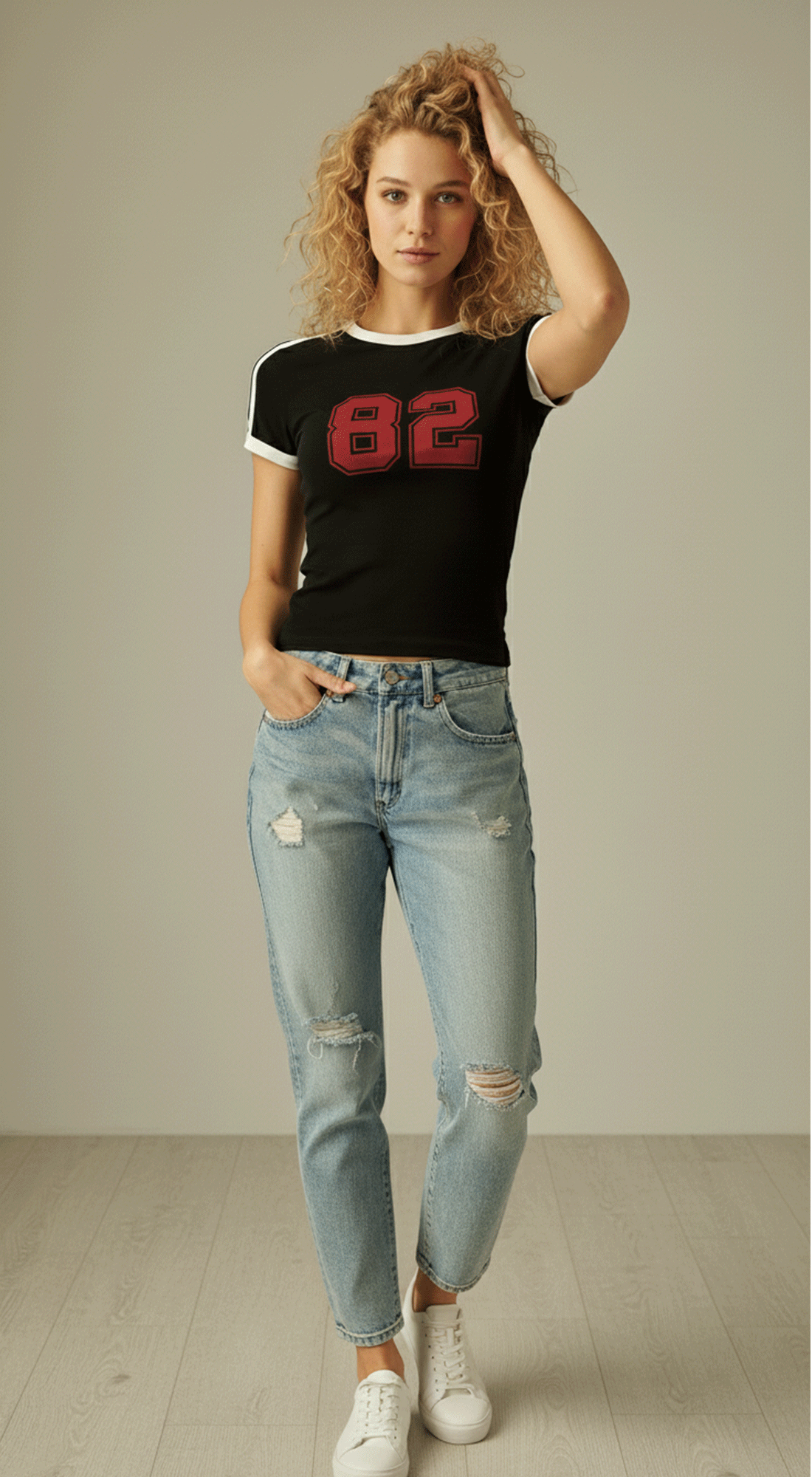 Stretch Contrast Binding Football Baby Tee