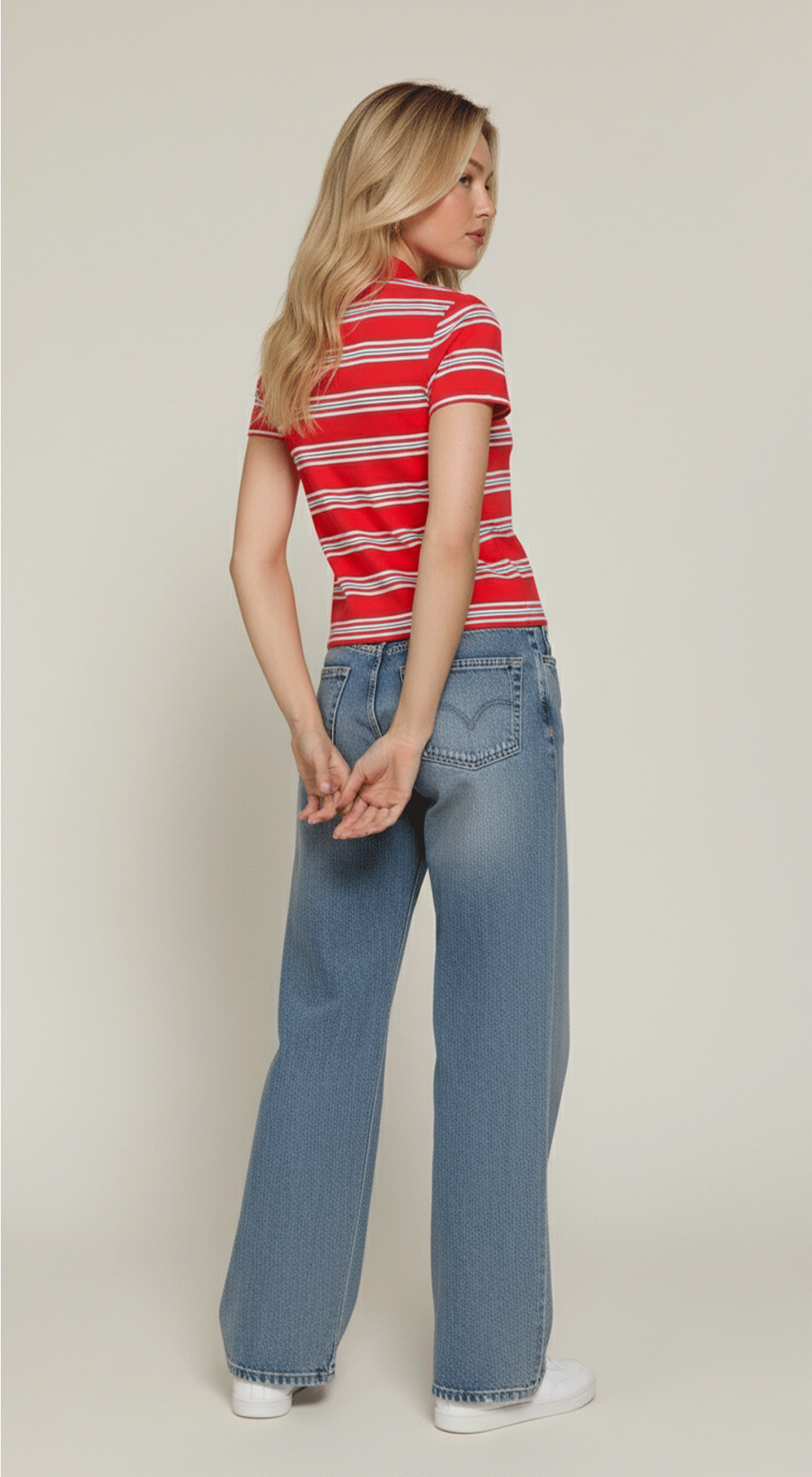 Short Slv Multi Striped Polo Top