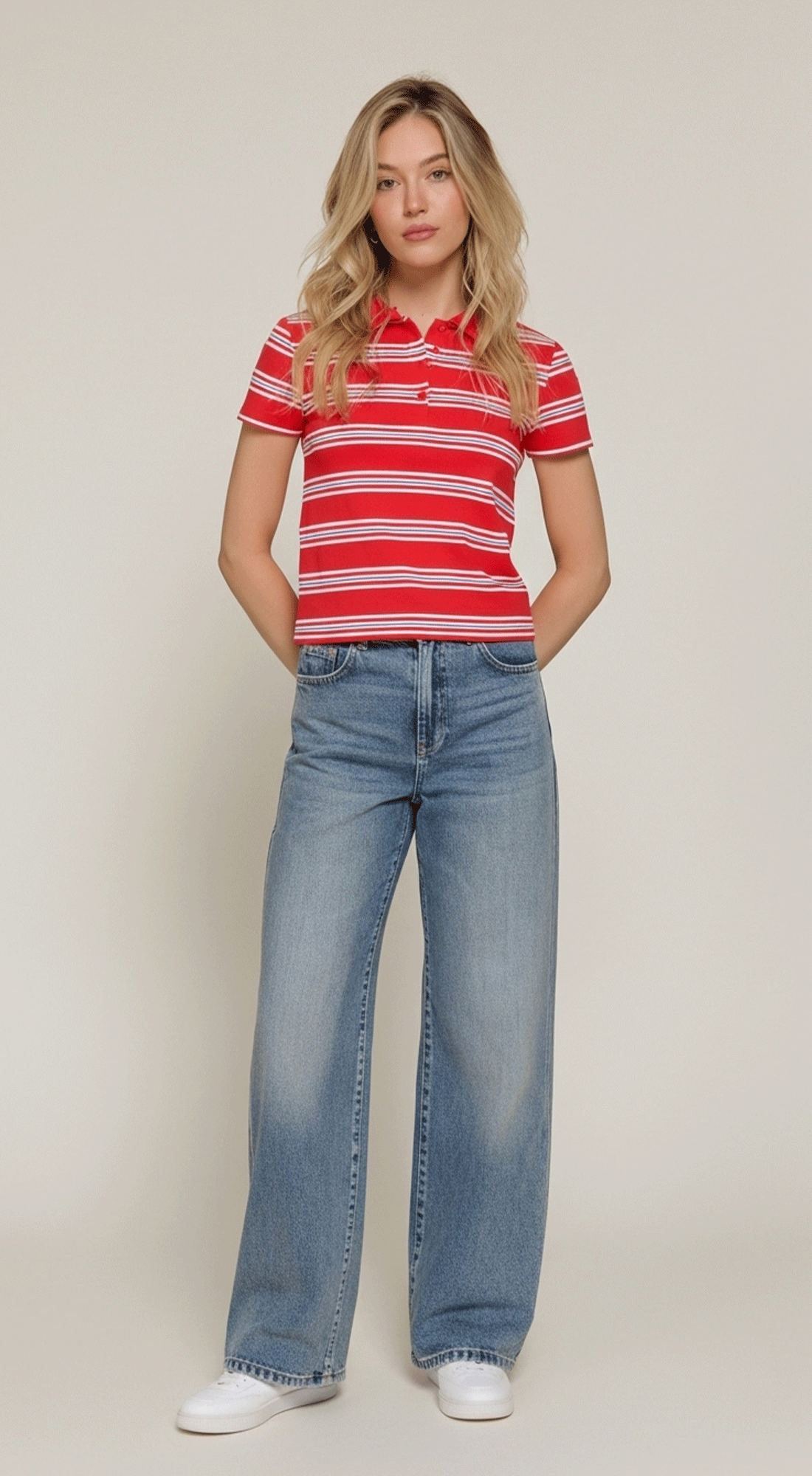 Short Slv Multi Striped Polo Top