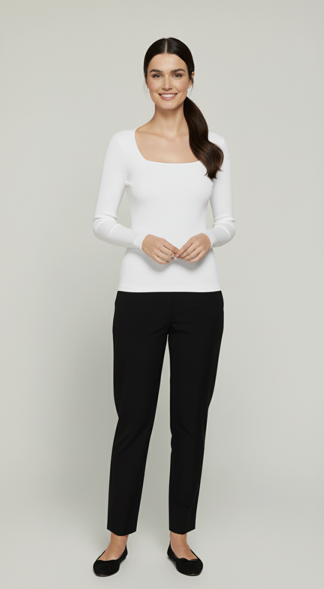 Long Slv Square Neck Double Layer Rib Knit Top