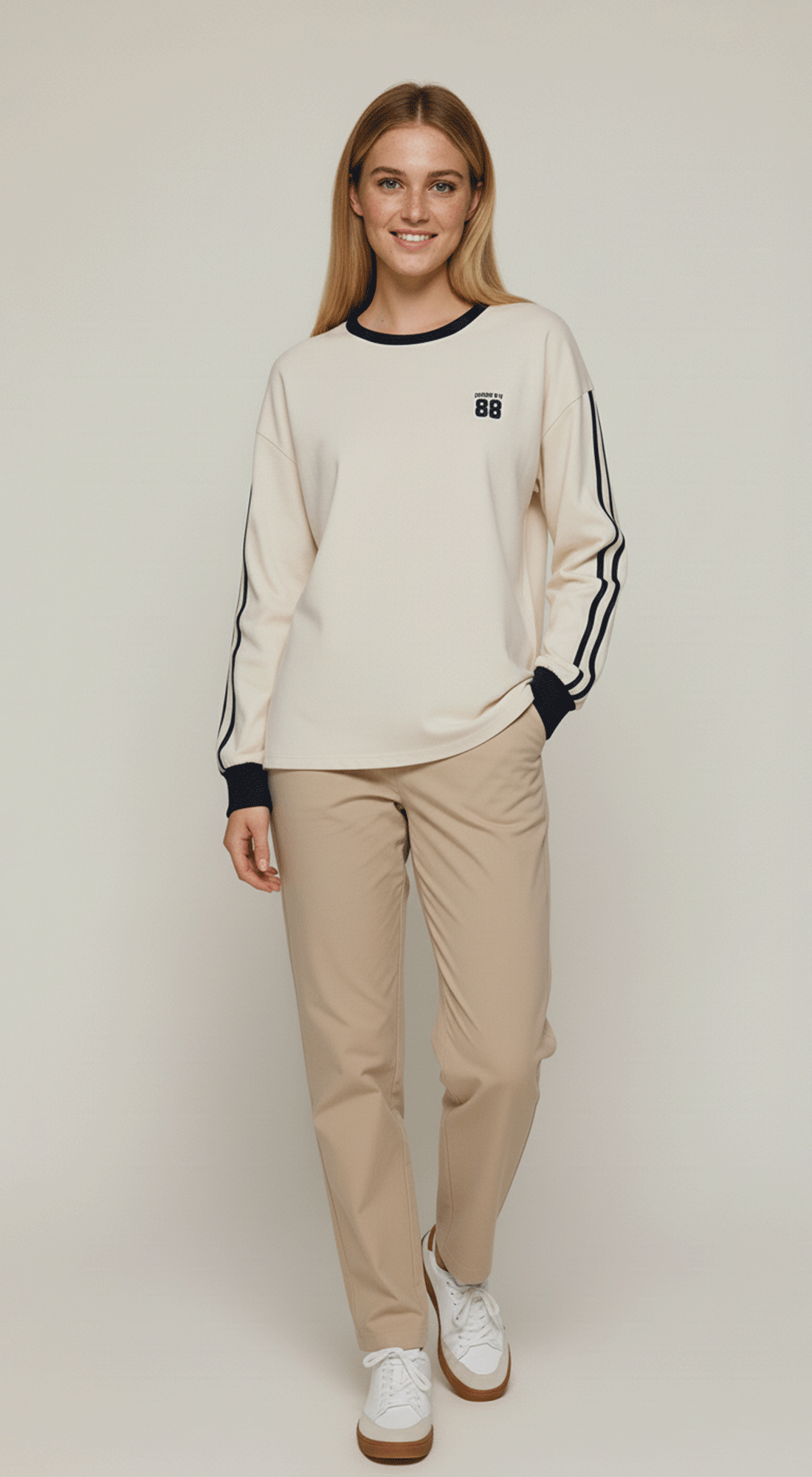 Line Detail Long Slv Embroidery Tee