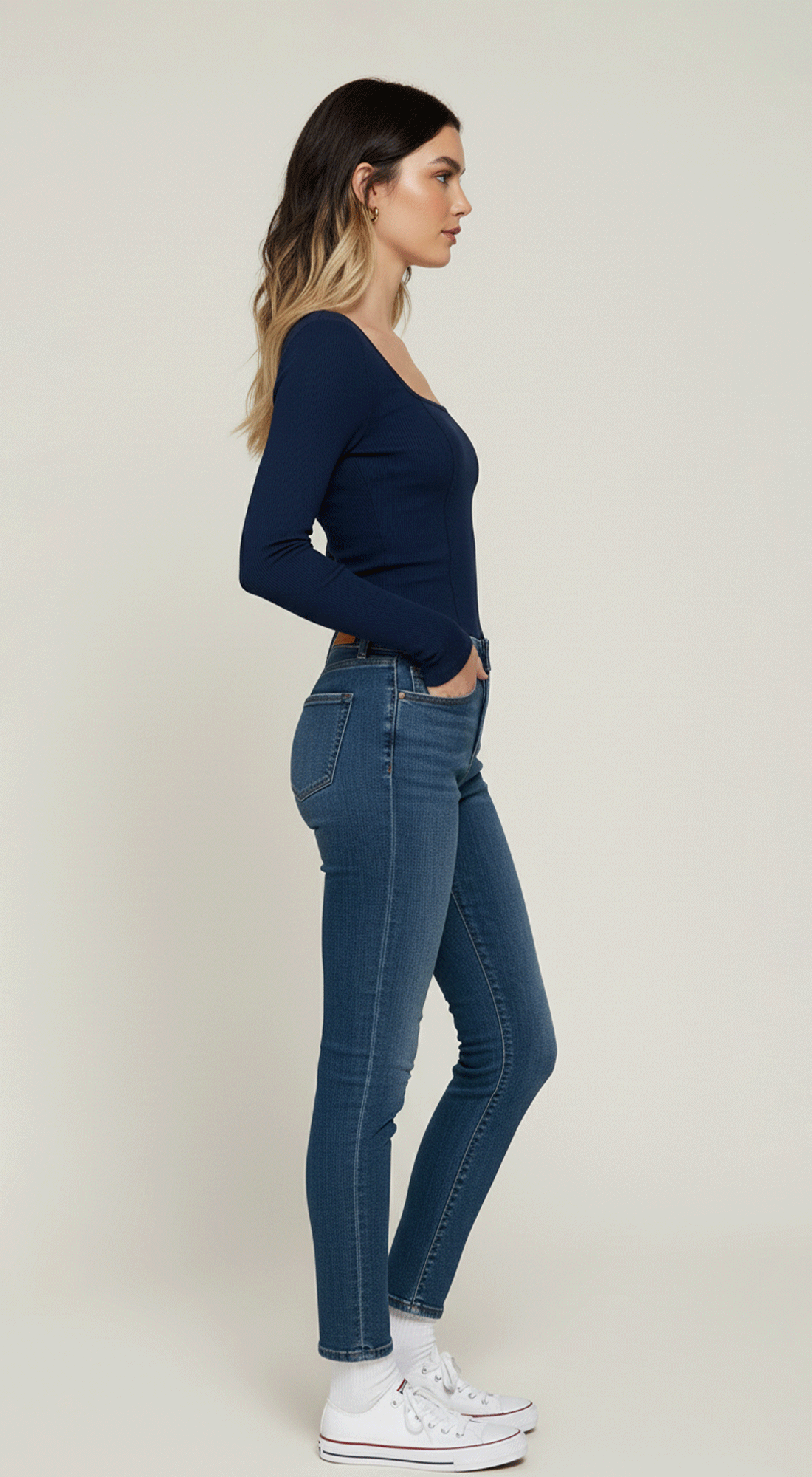 Long Slv Square Neck Corset Detail Knit Top