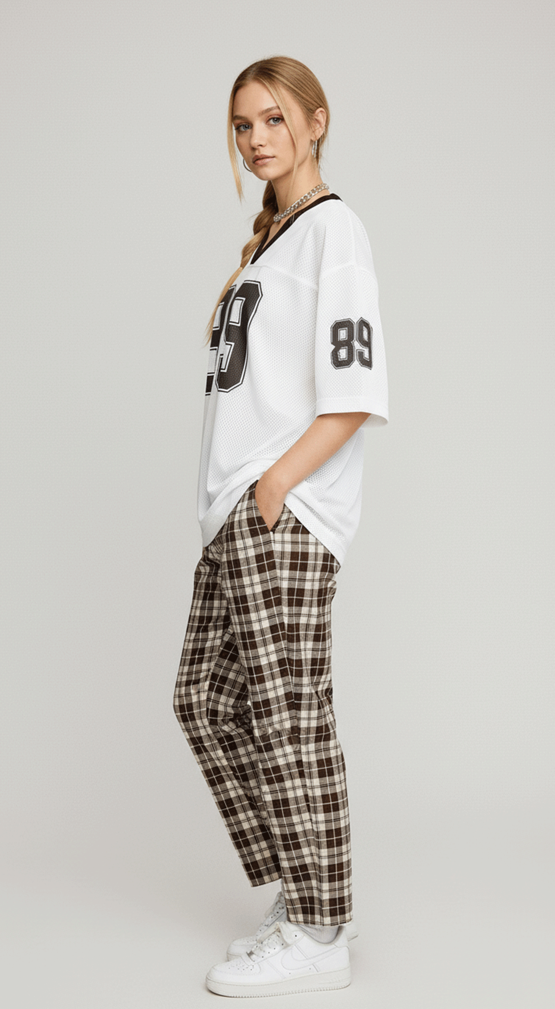 V Neck Sporty Jersey Top W Printed 89