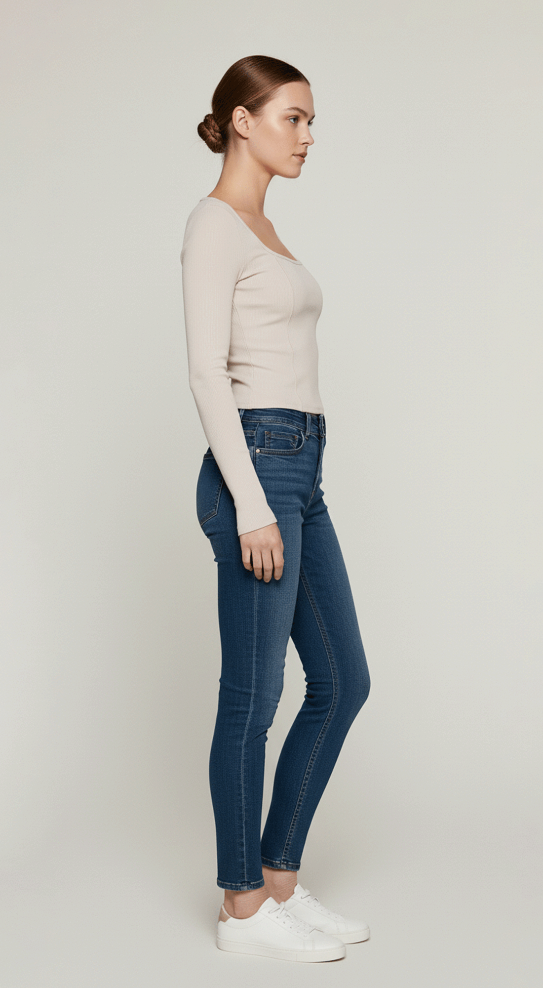 Long Slv Square Neck Corset Detail Knit Top