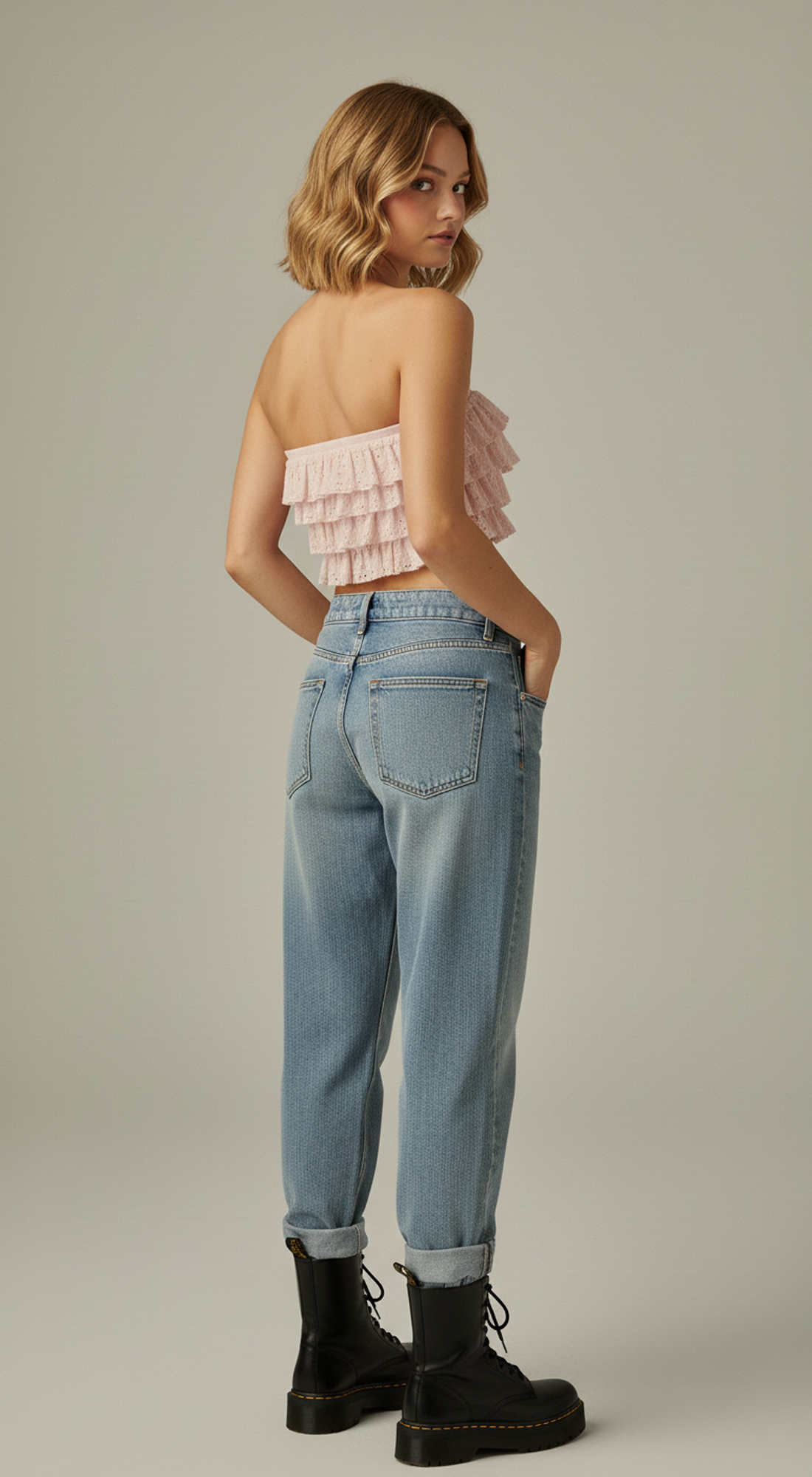 Layered Ruffles Eyelet Bandeau Top