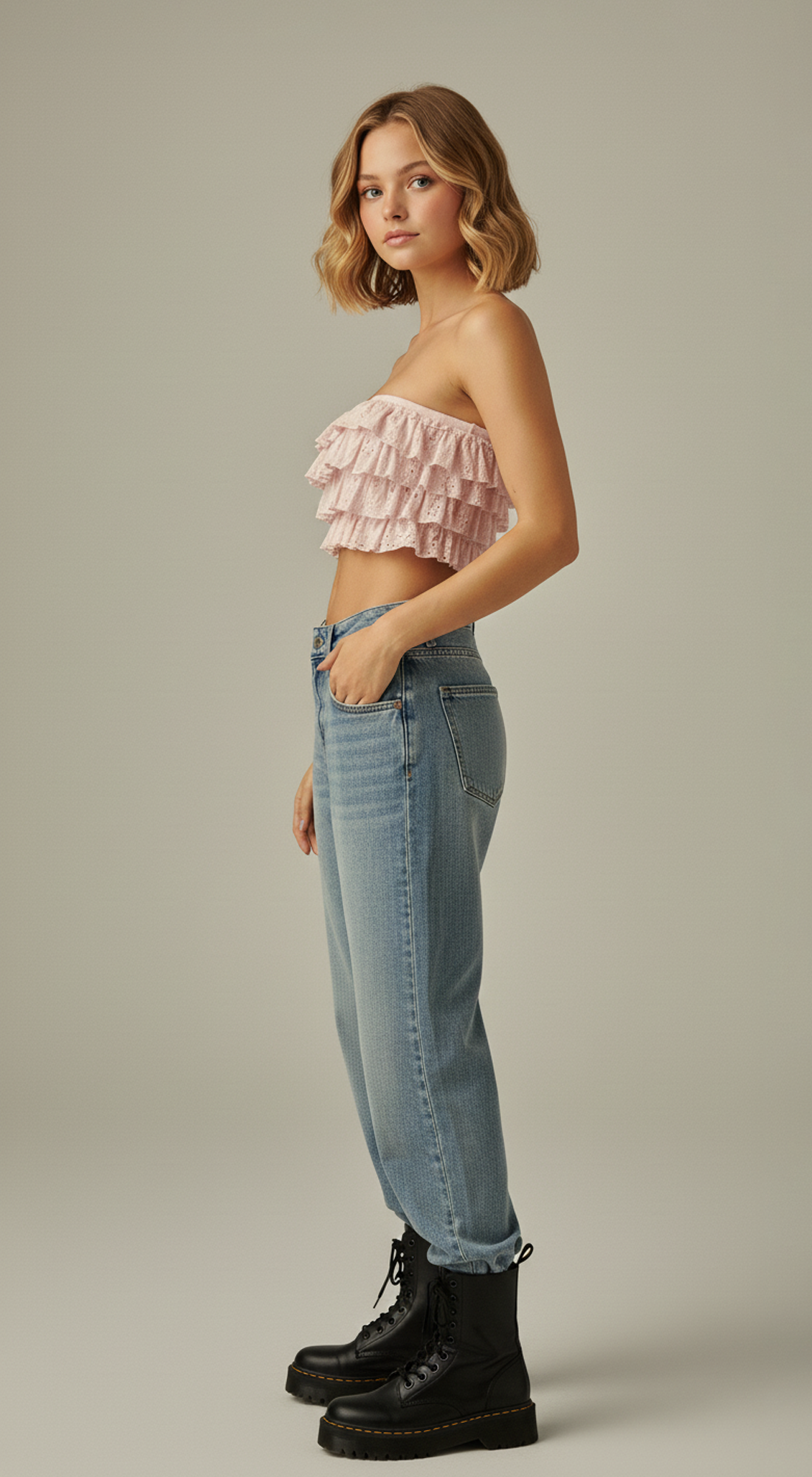 Layered Ruffles Eyelet Bandeau Top