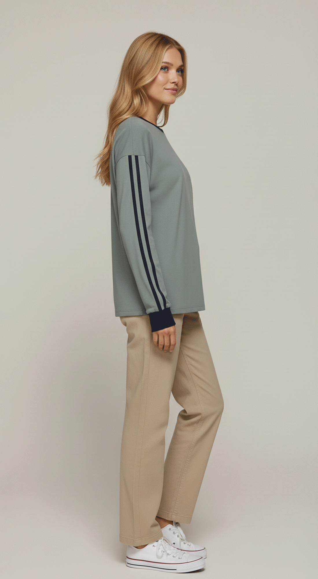 Line Detail Long Slv Embroidery Tee