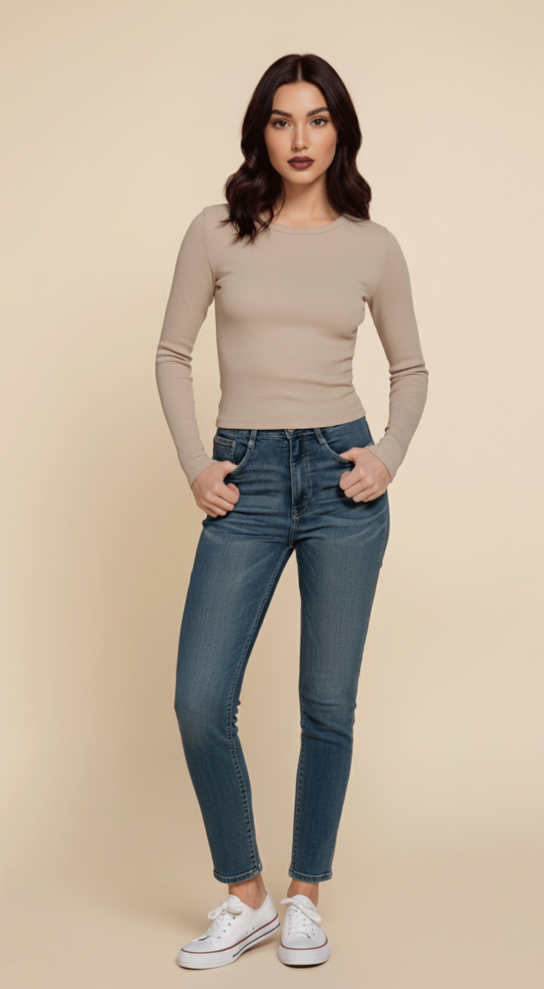 Long Slv Round Neck Cotton Span Rib Tee