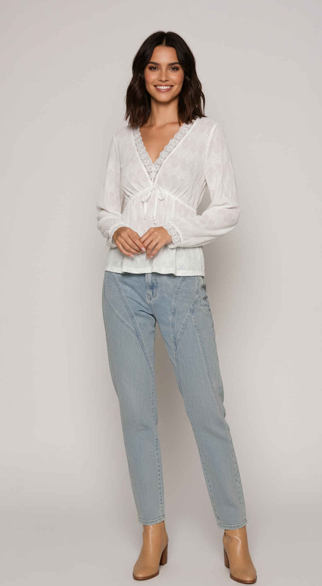 Boho Textured Lace Trim Top