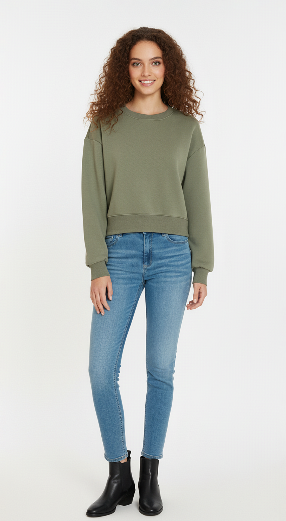 Fleece Crew Neck Cropped Pullover Sweatshirts