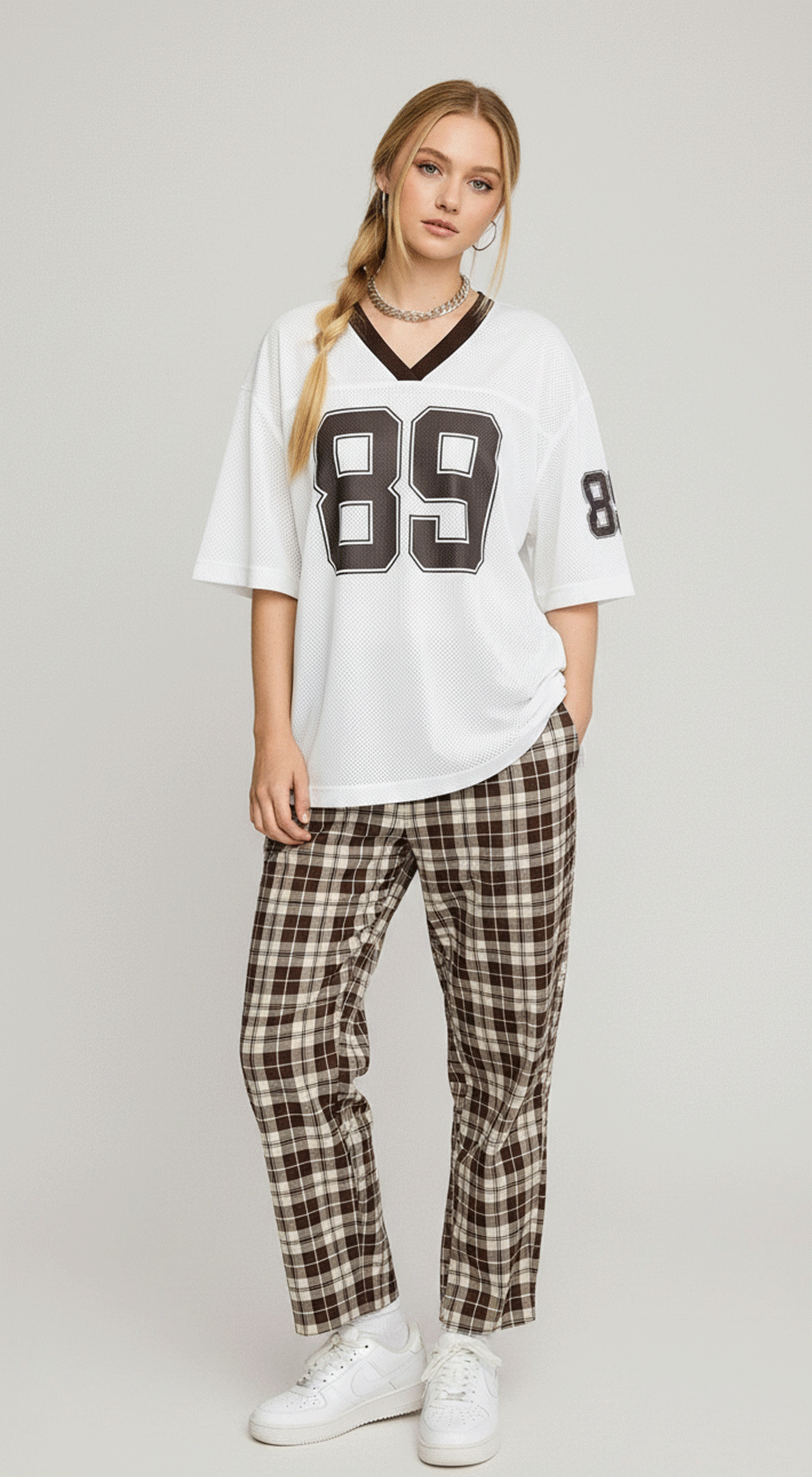 V Neck Sporty Jersey Top W Printed 89