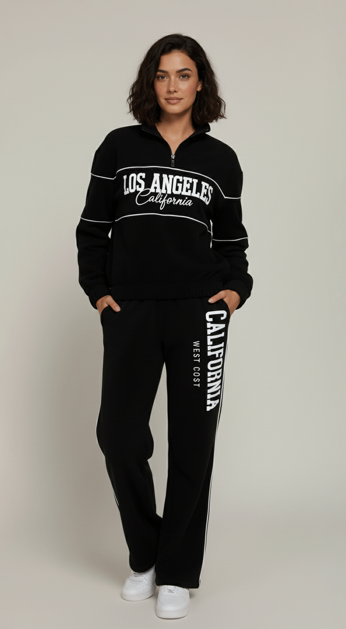 Zip Up Neck Embroidery Fleece Top