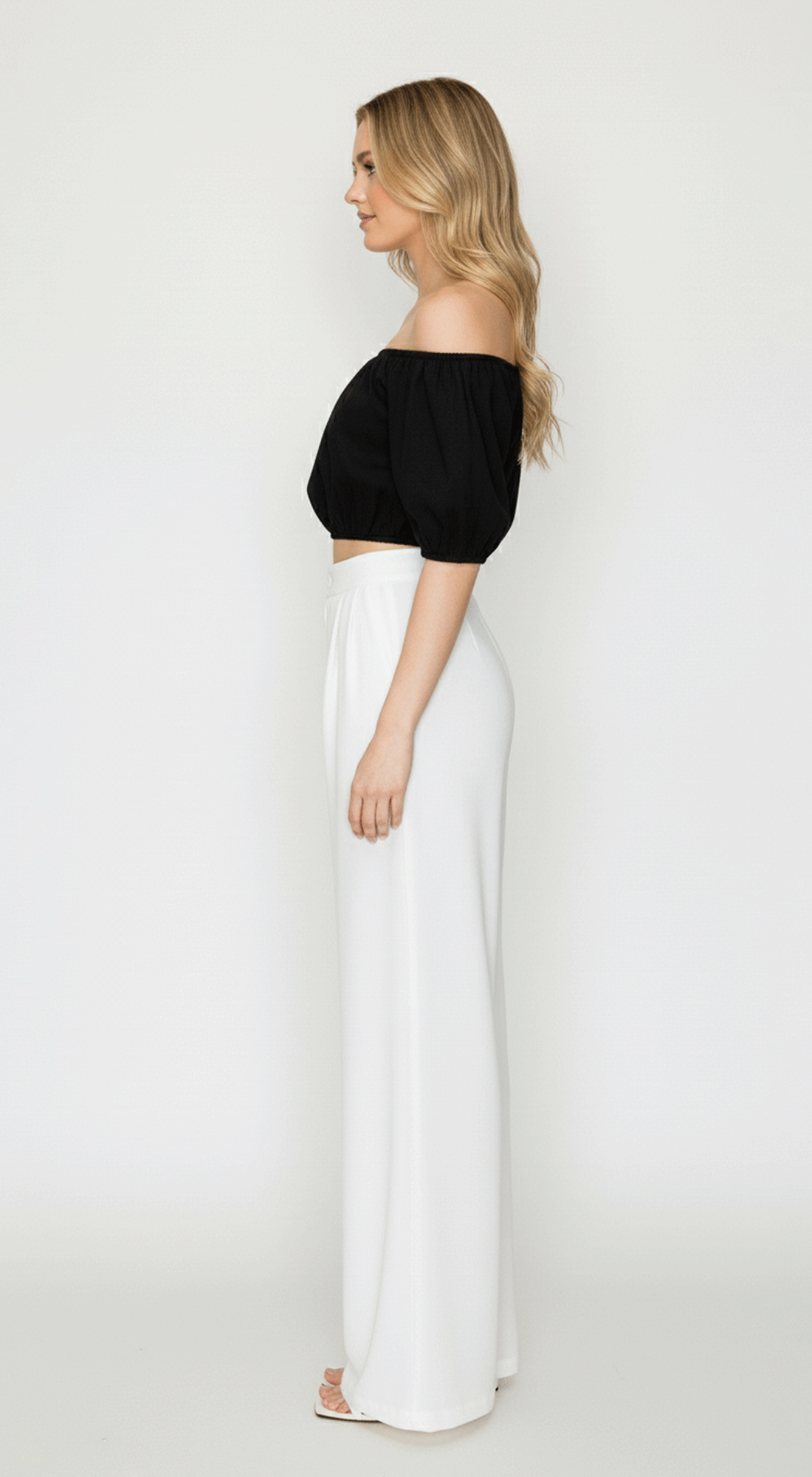 Off shoulder Balloon Solid Crop Top