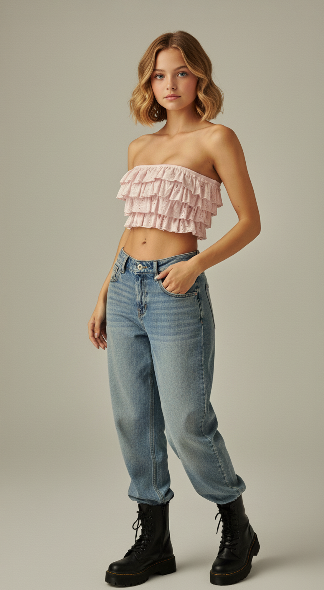 Layered Ruffles Eyelet Bandeau Top