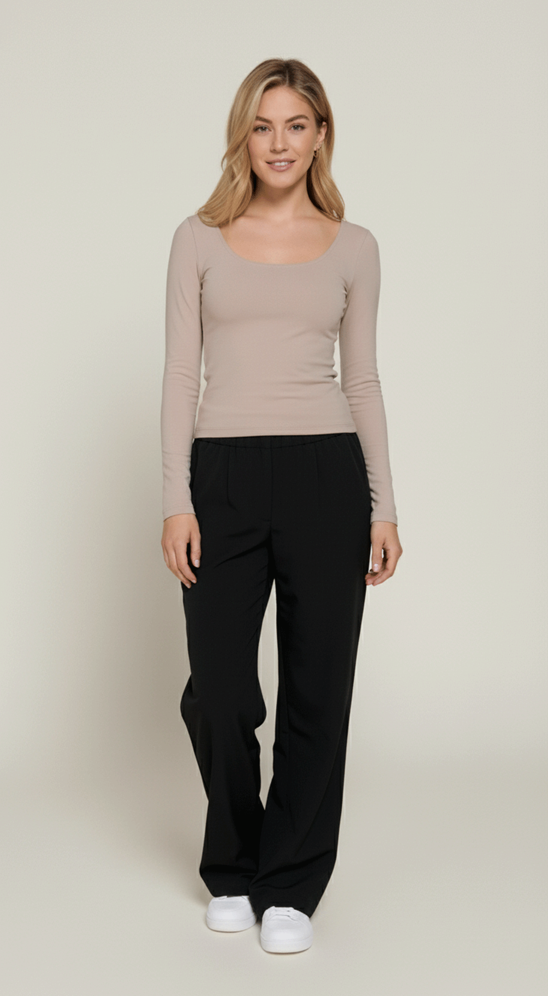 Long Slv Square Neck Double Layer Rib Knit Top