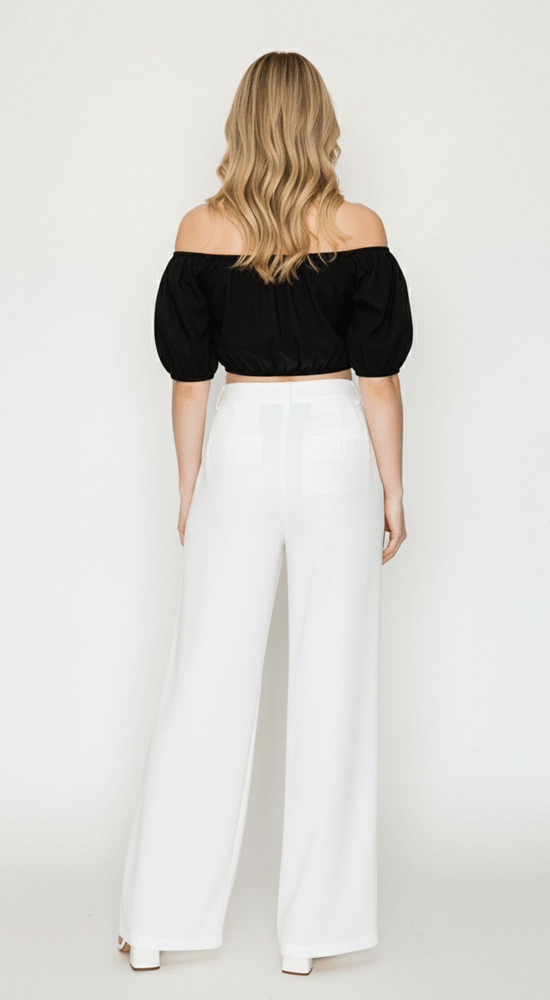 Off shoulder Balloon Solid Crop Top