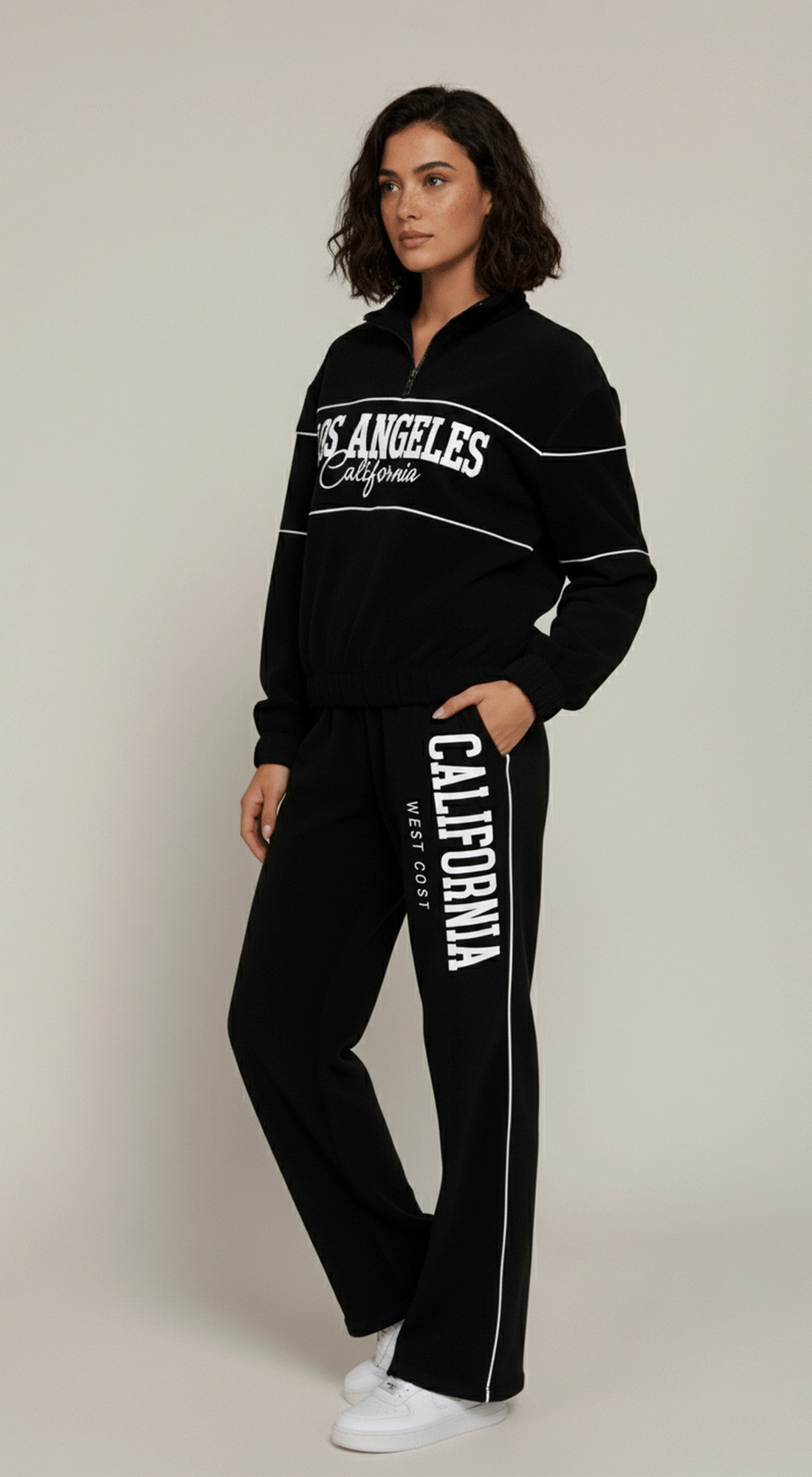Zip Up Neck Embroidery Fleece Top