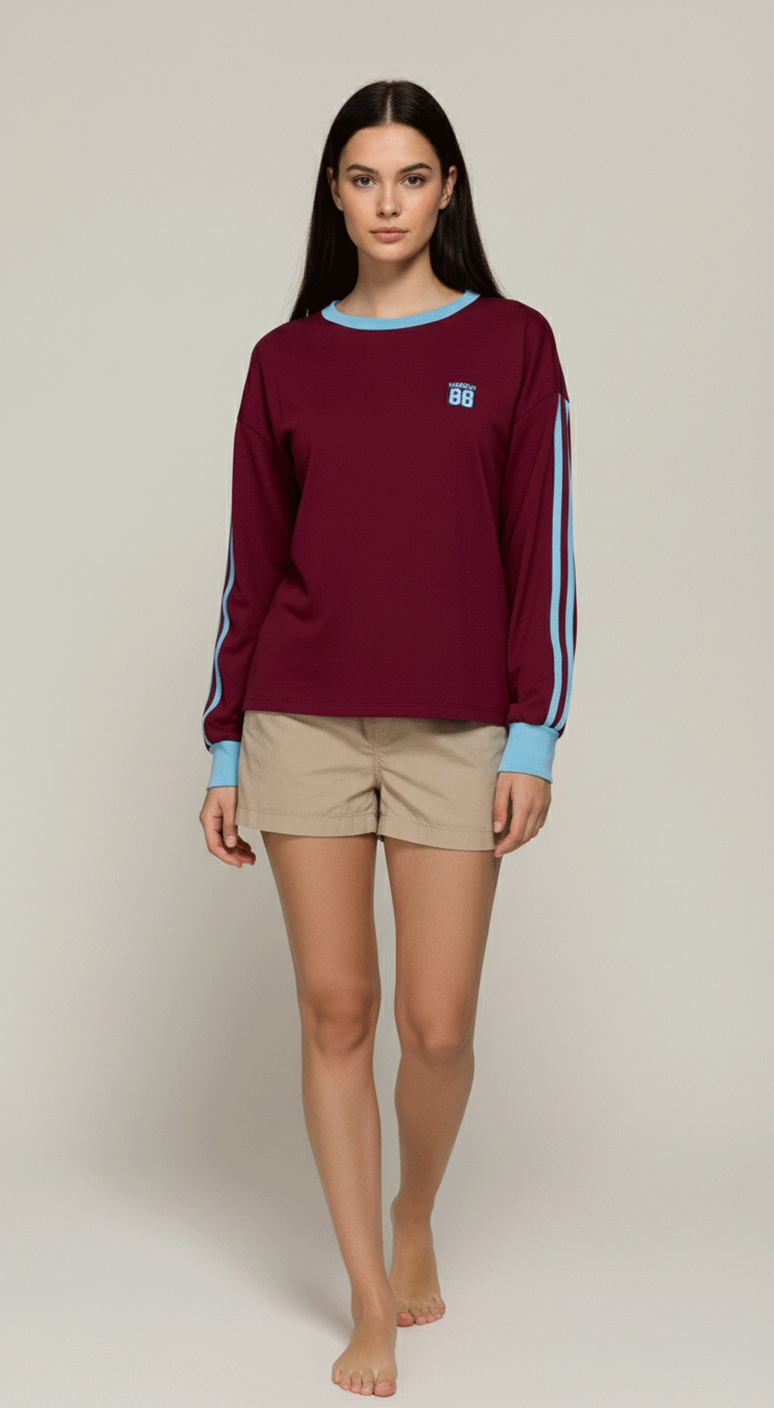 Line Detail Long Slv Embroidery Tee