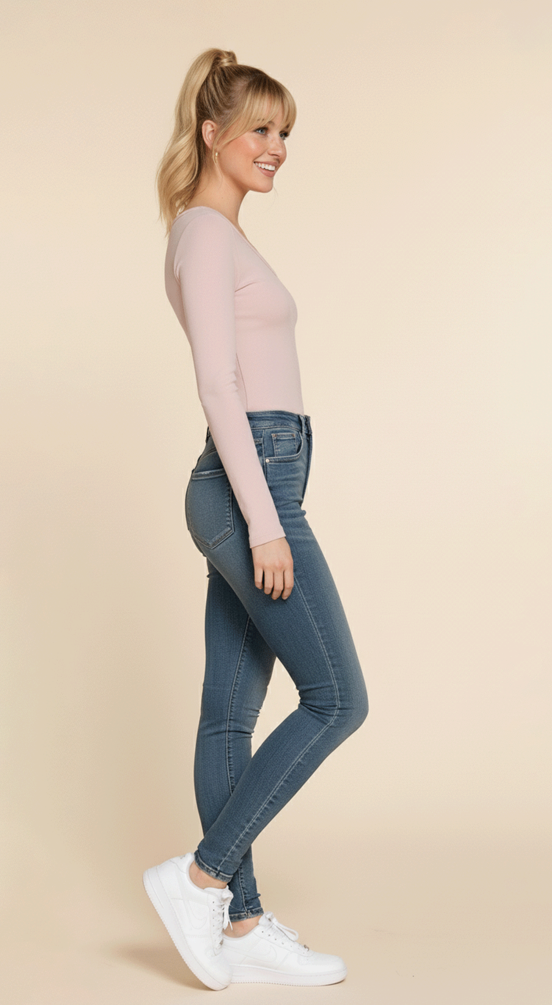 Long Slv V-neck Rib Seamless Top