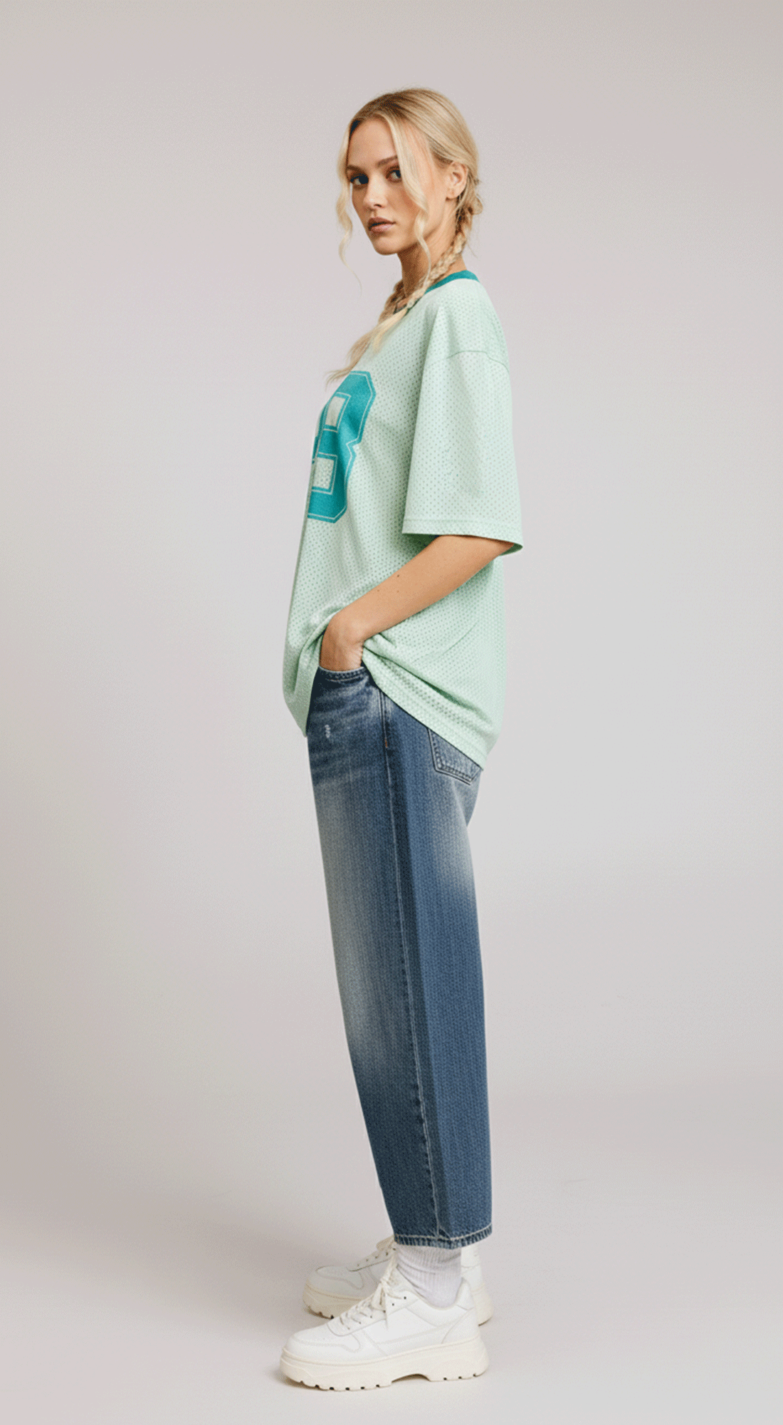 V Neck Sporty Jersey Top W Printed 89