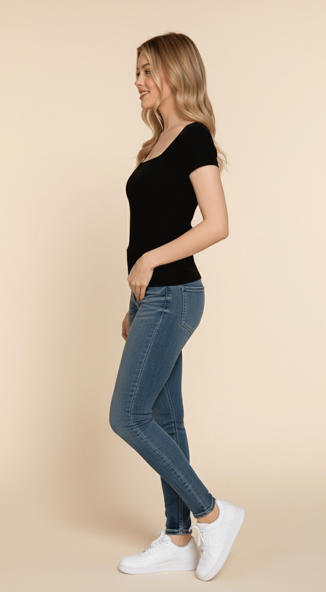 Short Slv Square Neck Double Layer Rib Knit Top